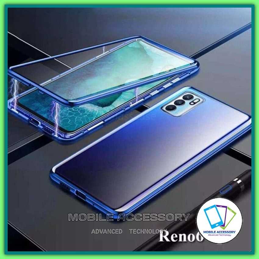 Hardcase Magnet Oppo Reno 6 Reno6 5G 2 Sisi Depan Belakang Kaca Ganda Casing Hard Case Magnetic Double Glass Cover Murah