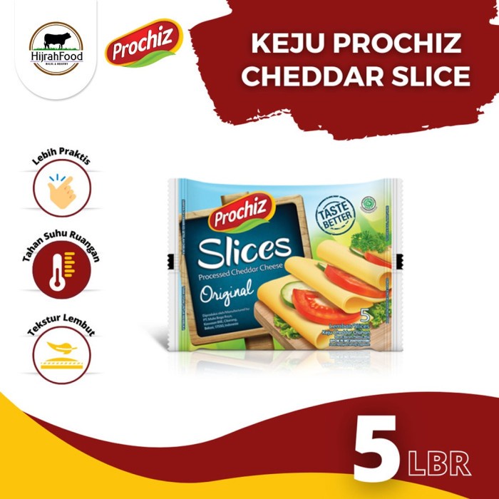 

Prochiz Cheddar Slice Cheese - Keju Cheddar Slice (isi 5 Slice)