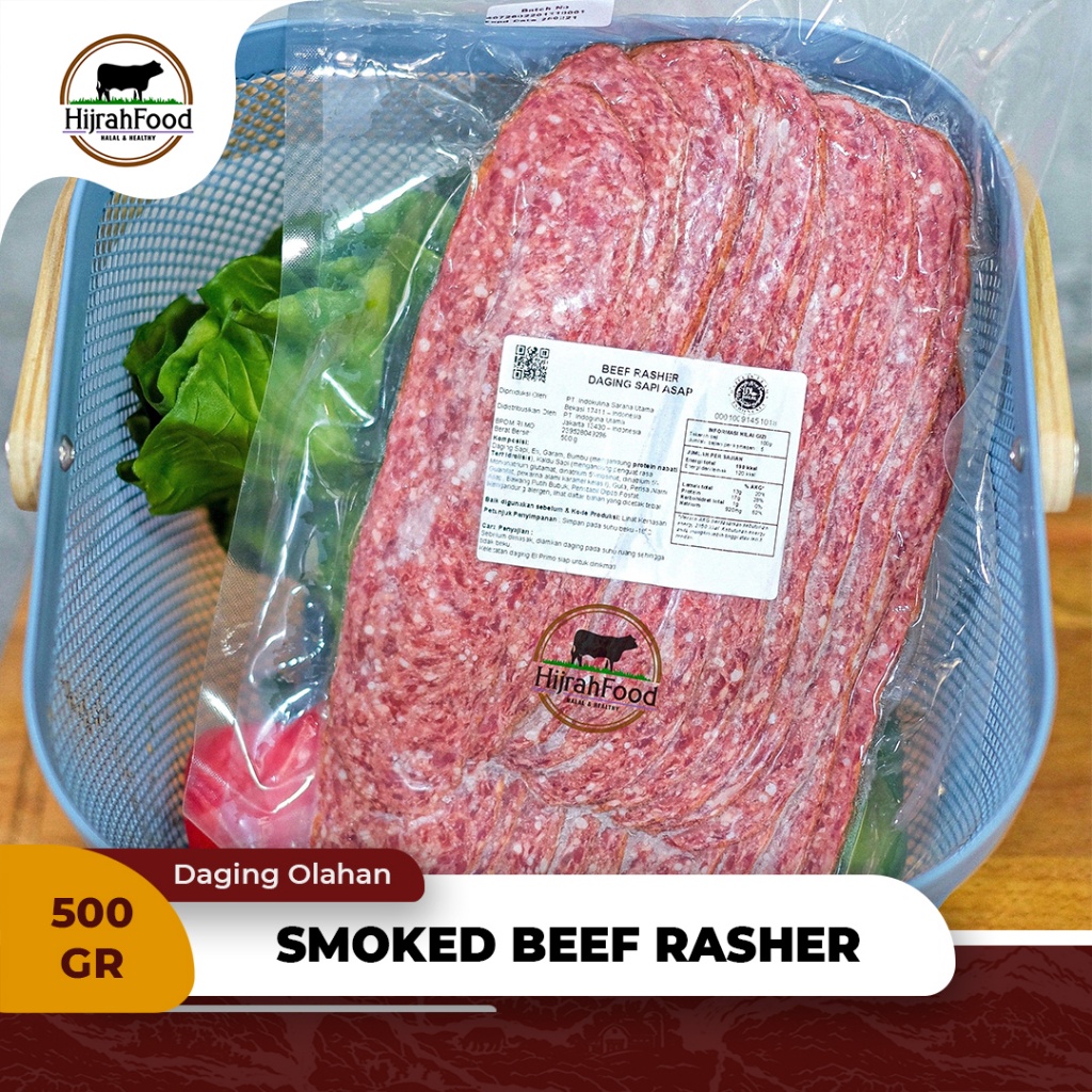 

Smoked Beef Rasher / Beef Bacon Slice / Daging Sapi Asap - (Qty. 500 gr)