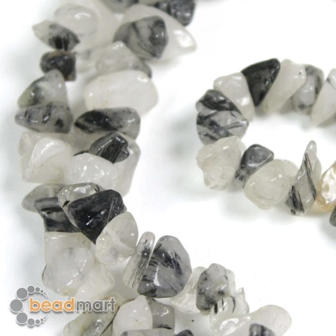 

~~~~~] Stone Chip 6/8 mm Black Rutilated Quartz , 1 Renteng, Bahan Aksesoris