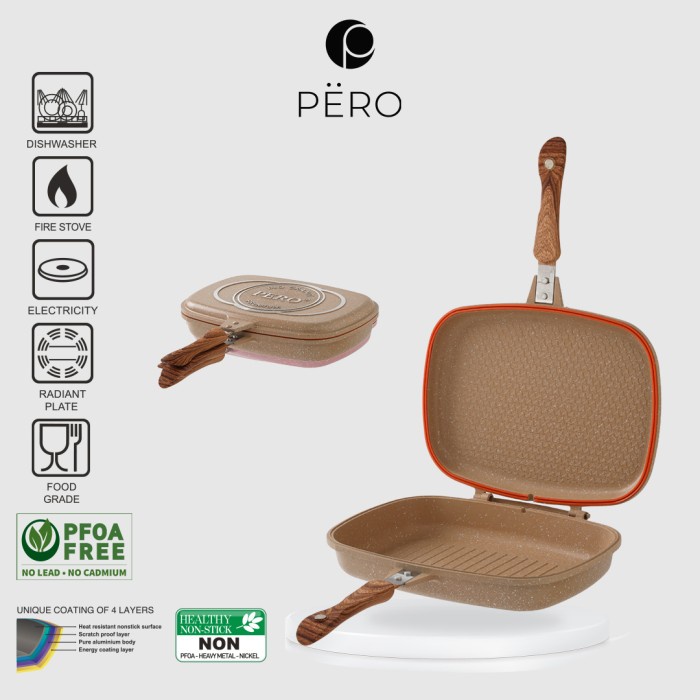 Terlaris Pero Biogranite Double Grill 32Cm / Wajan Grill Panggang Anti Lengket