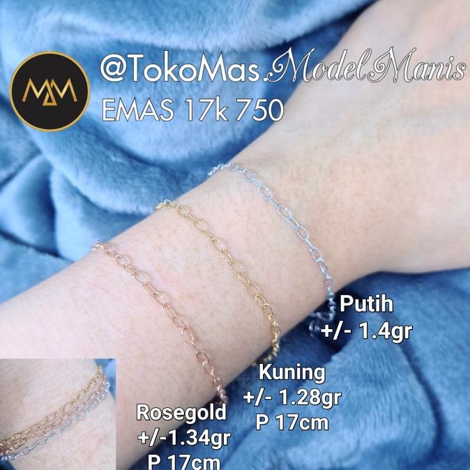 Gelang Rantai ukir emas putih kuning rosegold 700/750 kadar 16k/17k