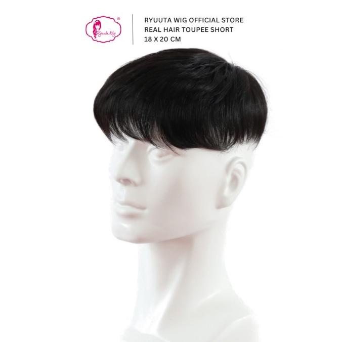 Ryuuta Wig Toupee Clip Human Hair Rambut Asli Pria Pendek 18 x 20 cm