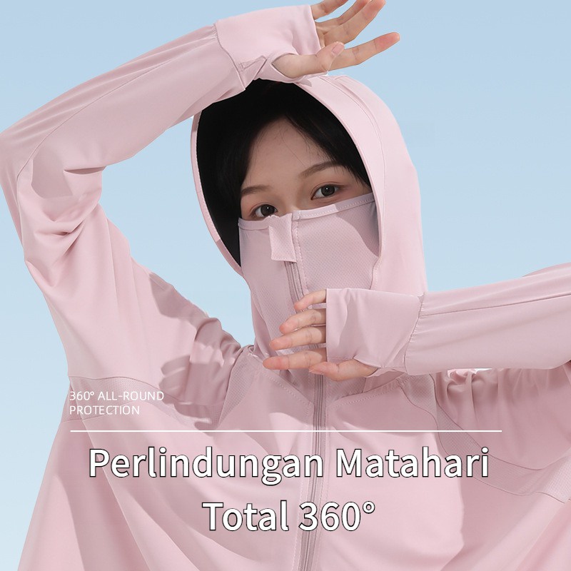 Baju Pelindung Matahari Musim Panas, Baju Pelindung Matahari Wanita, Mantel UV Bertudung, Baju Perli