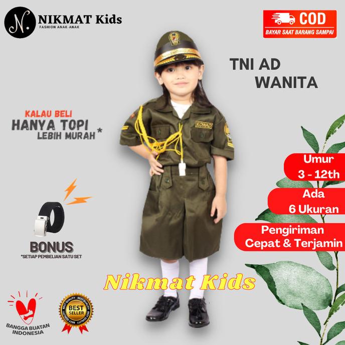 Baju profesi tentara wanita anak perempuan angkatan darat kostum tk sd