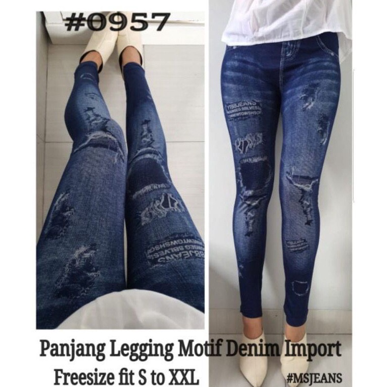 Menarik.. LEGGING JEANS IMPORT FIT TO 80KG / LEGING DENIM WANITA / LEJING JEANS MOTIF