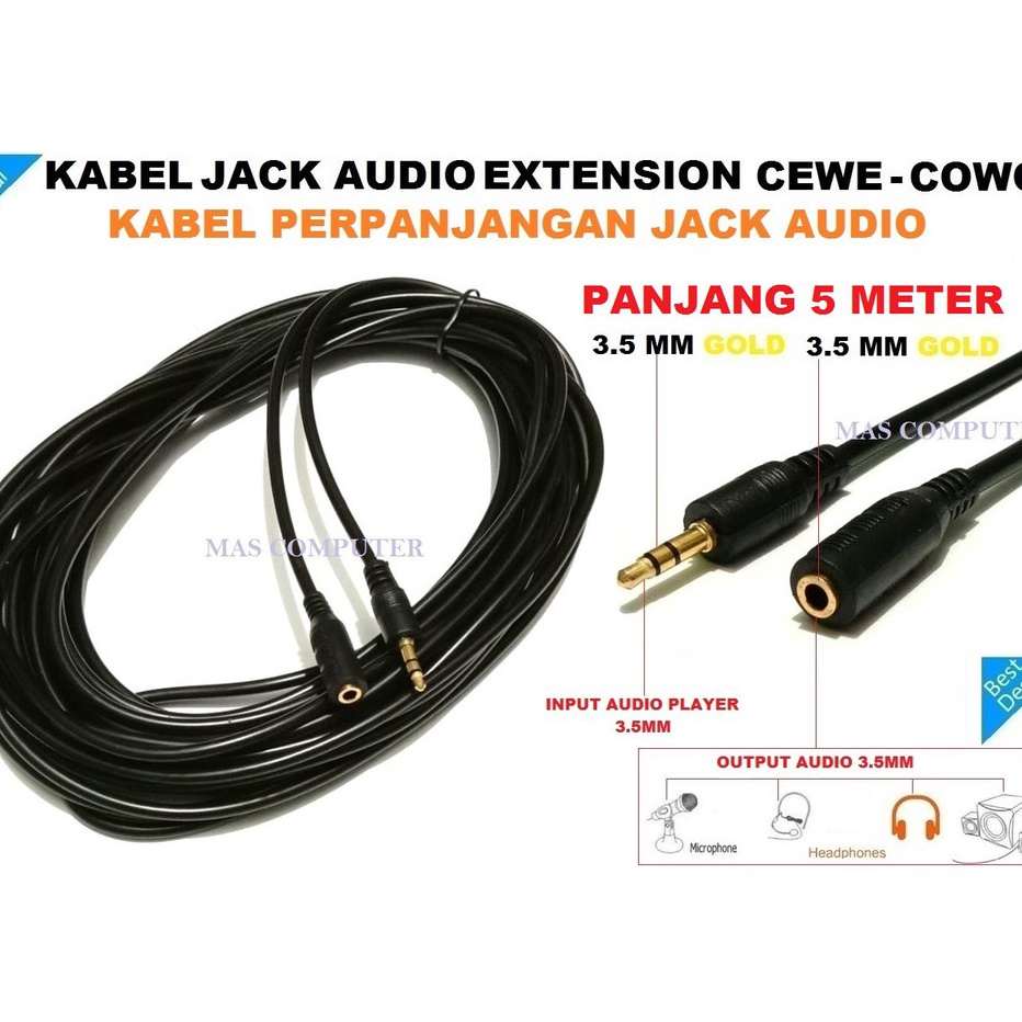 ➶⁎✶ KABEL JACK AUDIO EXTENSION PANJANG 5 METER/JACK AUDIO AUX 3.5MM - 3.5MM/KABEL PERPANJANGAN AUDIO