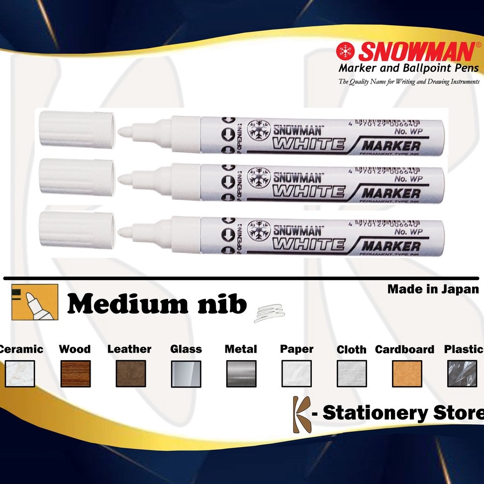 

❀Baru✷➼ Spidol Cat Permanent WHITE / PUTIH – Original Snowman Paint Marker – MEDIUM (WP) – untuk Logam, Kayu, Kaca, Plastik, Kulit, Karet, Keramik, Kain, Kertas, dll. Q41