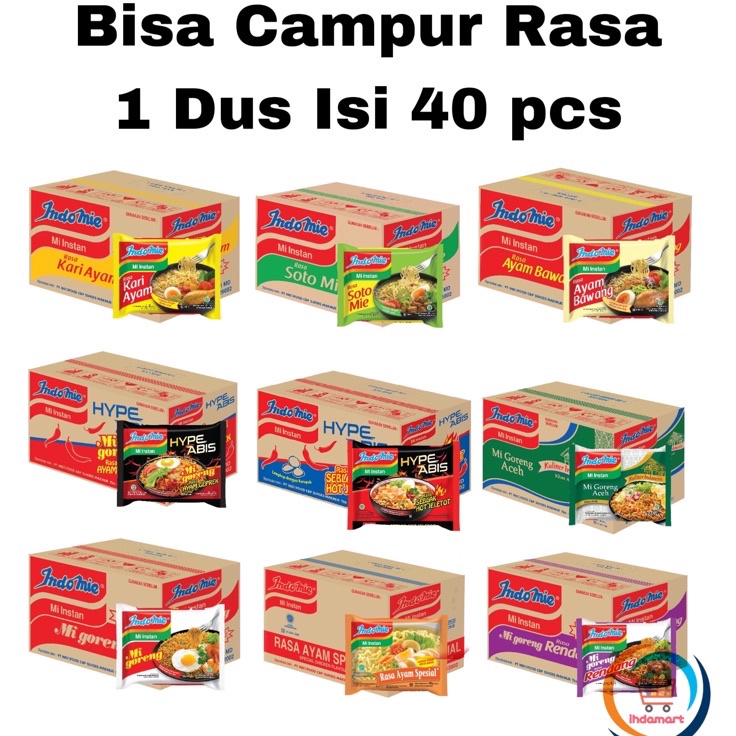 

➾❃❇ Indomie Goreng, Soto, Ayam Bawang, Hype Abis, Kari Ayam BISA MIX 1 Dus Isi 40 pcs Terbaru