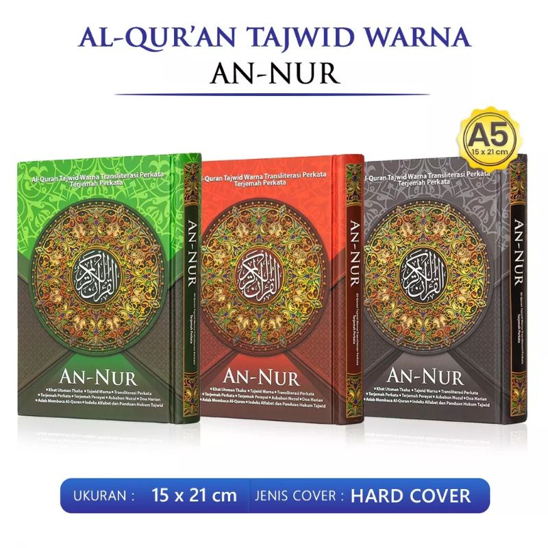 Mushaf AlQuran An Nur Terjemahan dan Tajwid perkata transliterasi latin A5 Tanggung