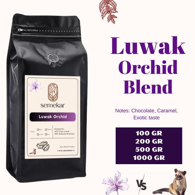 

QWHB5890 ✓ Kopi Luwak Orchid coffee Blend Robusta fresh roasted biji bubuk gayo