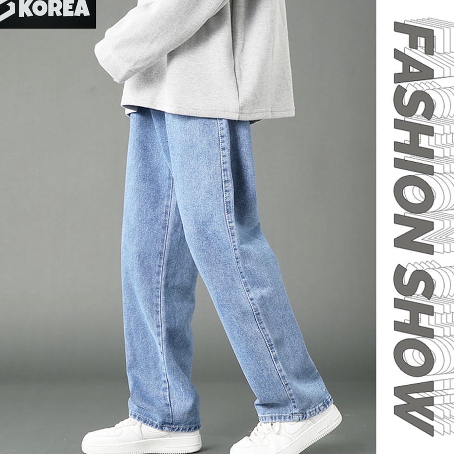 Best Celana jeans pria Jeans korean style pria blue straight loose jeans celana panjang 2023 baru fa