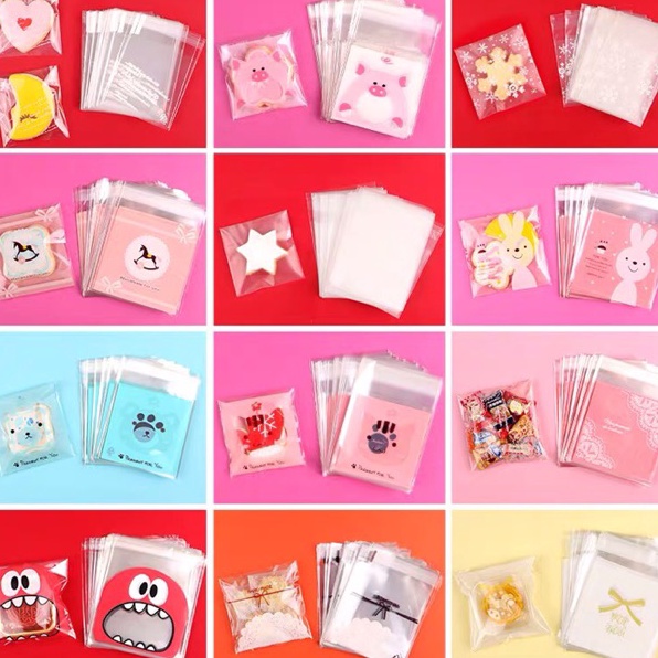 

Model Baru 100PCS Packing cookies lucu 10x10 kemasan kue lucu unik goddie bag plastik cookies ➠☇☆✶