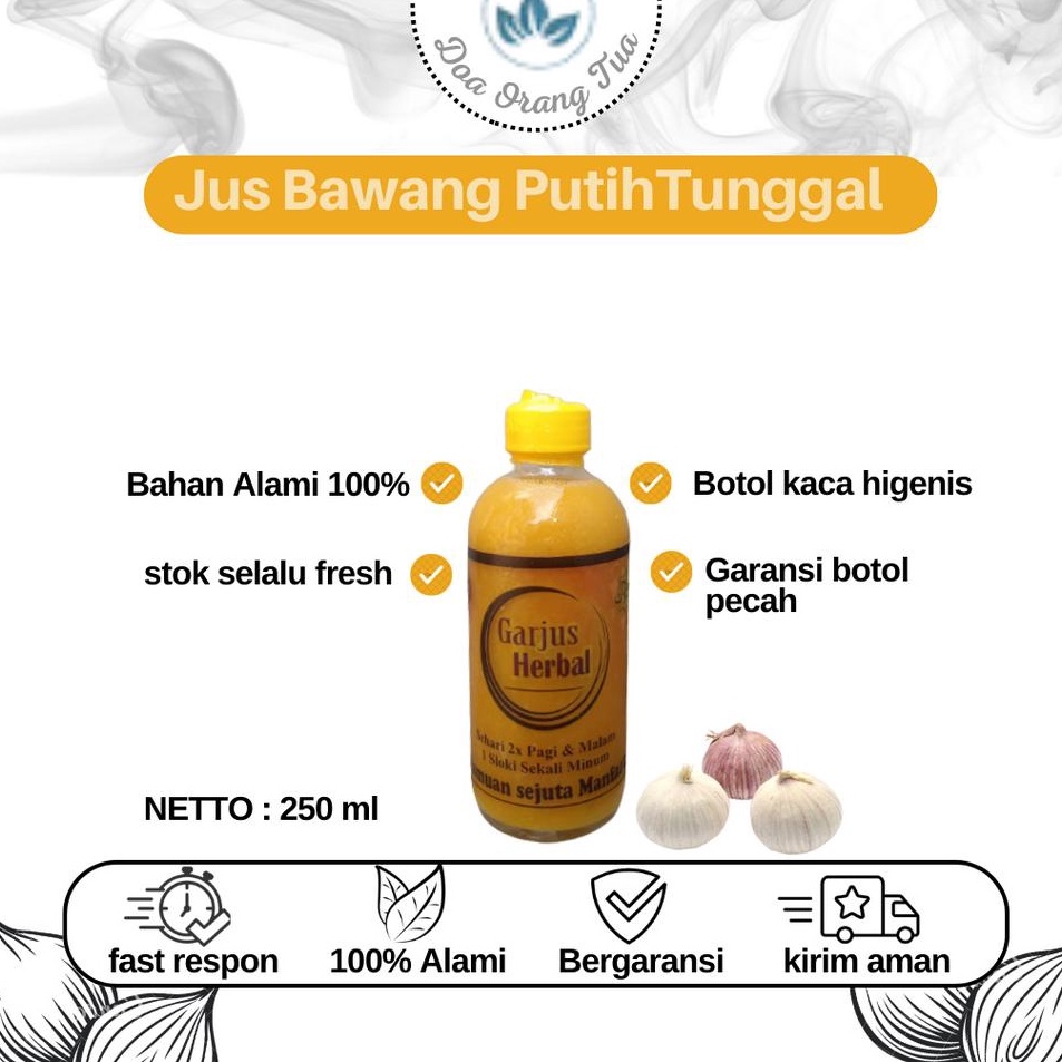 

Jus Bawang Putih Tunggal Madu Jahe Cuka Apel Lemon 250 ML