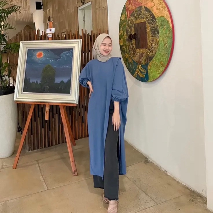 ➸➚✣ MECCA TUNIK DRESS MODEL BELAH SLIT CRINKLE AIRFLOW JUMBO KALONG VIRAL GROSIR PGMTA SALSA LABEL T