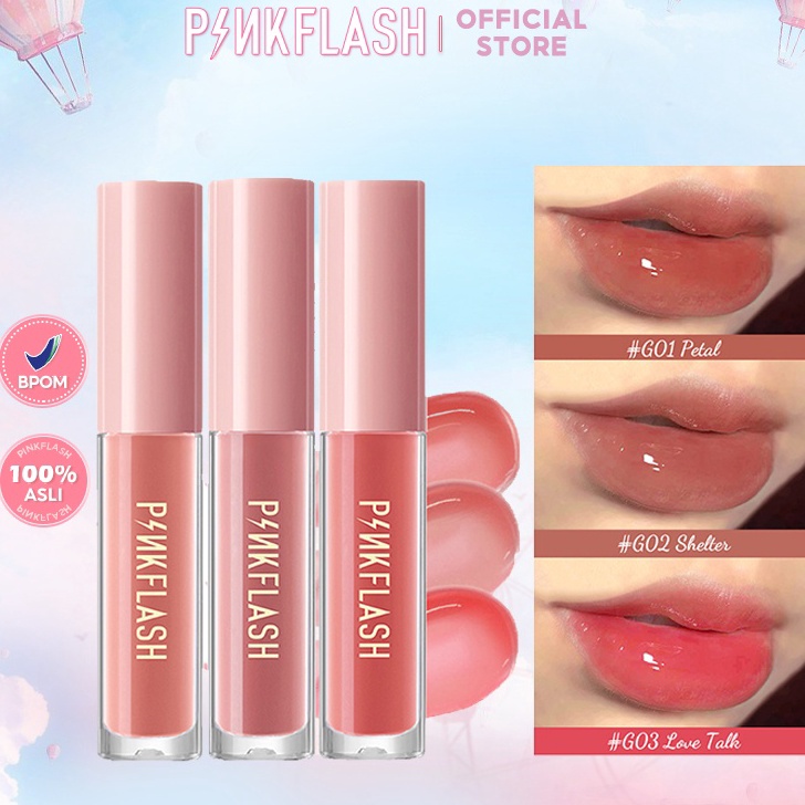 Model Terkini PINKFLASH 3 Pieces Lip Gloss Set High Shine Shimmering VE Moisturising G01 G02 G03 ➜♪✲