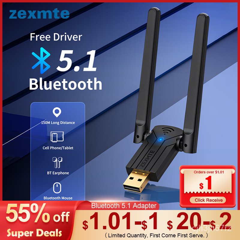 ✅&Zexmte 150M Bluetooth Adapter Dual Band USB Bluetooth 5.1 Transmitter Audio Receiver Dongle Free D