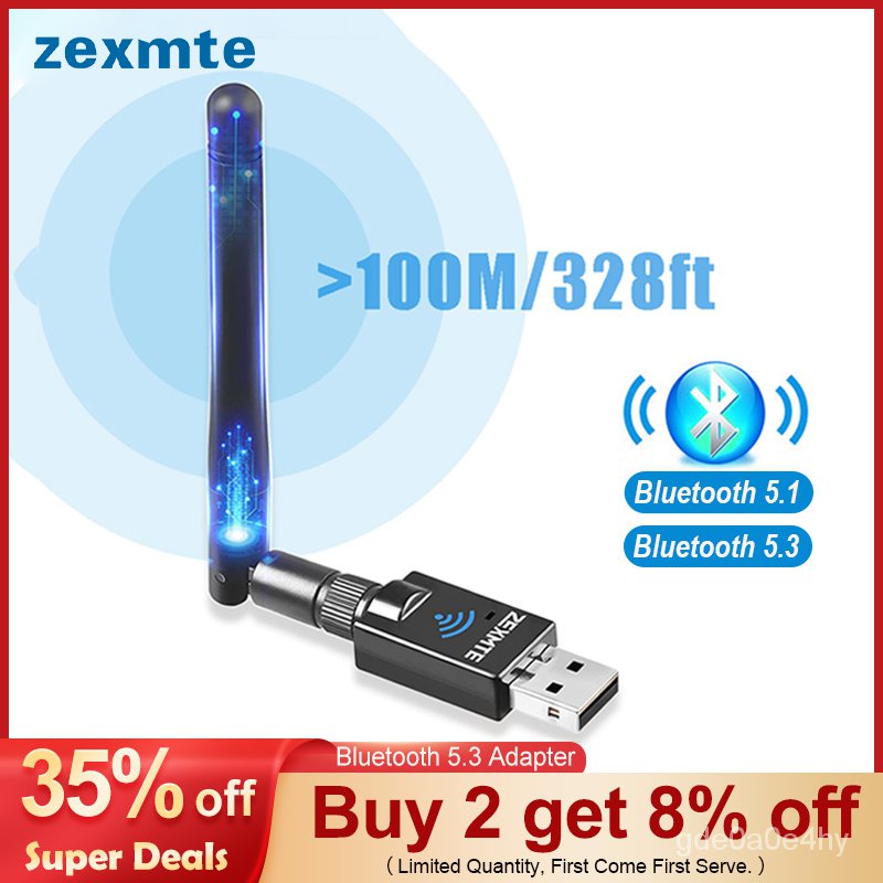 ✅&Zexmte 100M USB Bluetooth Adapter Bluetooth 5.1 5.3 Transmitter 328ft Wireless Audio Receiver USB 