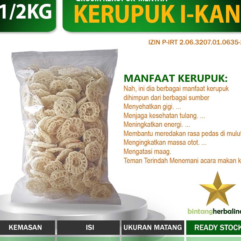 

➞✸✿ Kerupuk Mentah gurih renyah garing bulat putih 500gram ukuran S Best Produk