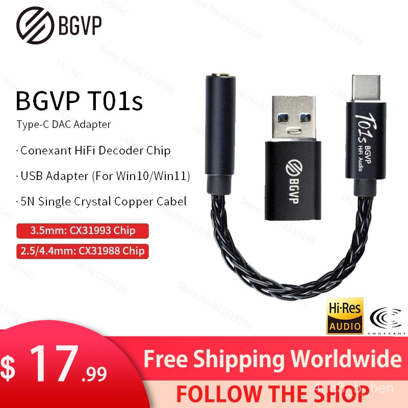 ✅&BGVP T01s Dac Decoding Audio HiFi Earphone Amplifier USB TypeC to 2.5/3.5/4.4mm Jack Adapter 32bit