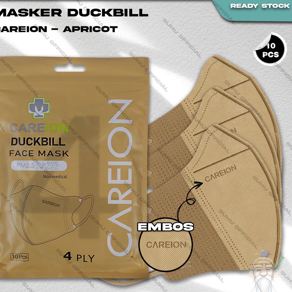 Terupdate Masker Duckbil CAREION 4Ply isi 10Pcs Warna Apricot Cream Gold Duckbill Earloop Surgical M