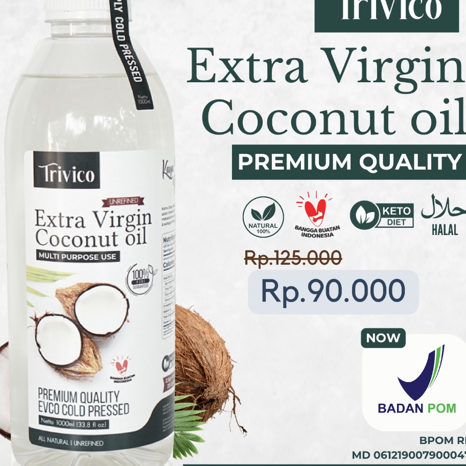 

TRIVICO VCO PREMIUM / EVCO Virgin Coconut OIL 1 LITER / MINYAK KELAPA MURNI 100% / COCONUT OIL - 1LITER 1000ML