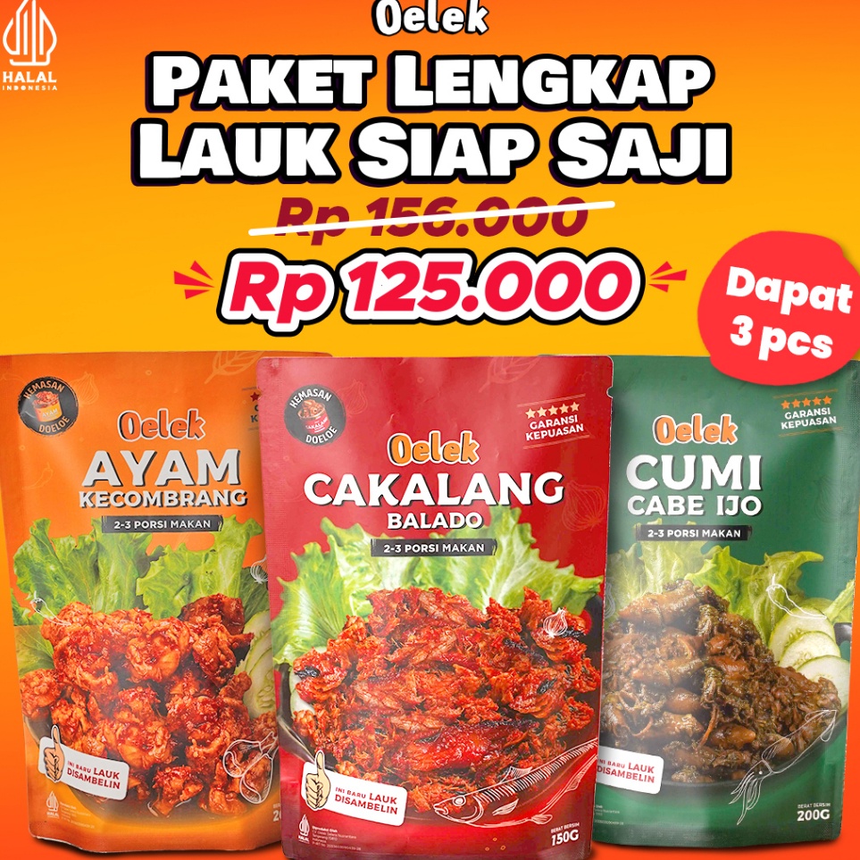 

FCKN5199 8.8 Oelek Paket Lauk Siap Saji / Cumi Cabe Ijo / Ayam Kecombrang / Cakalang Balado / Lauk Siap Saji