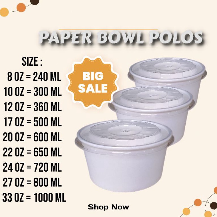 Grosir LHE Paper Bowl Polos ( per 50 pcs ) Cup Bowl Rice Bowl Mangkuk Mangkok+ Tutup 8oz, 10oz, 12oz