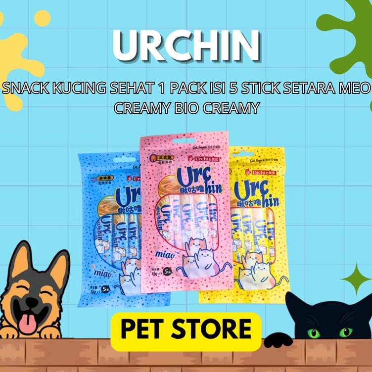 Terupdate Snack kucing URCHIN creamy treats 1 PACK isi 5 Stick setara peien meo creamy & bio creamy