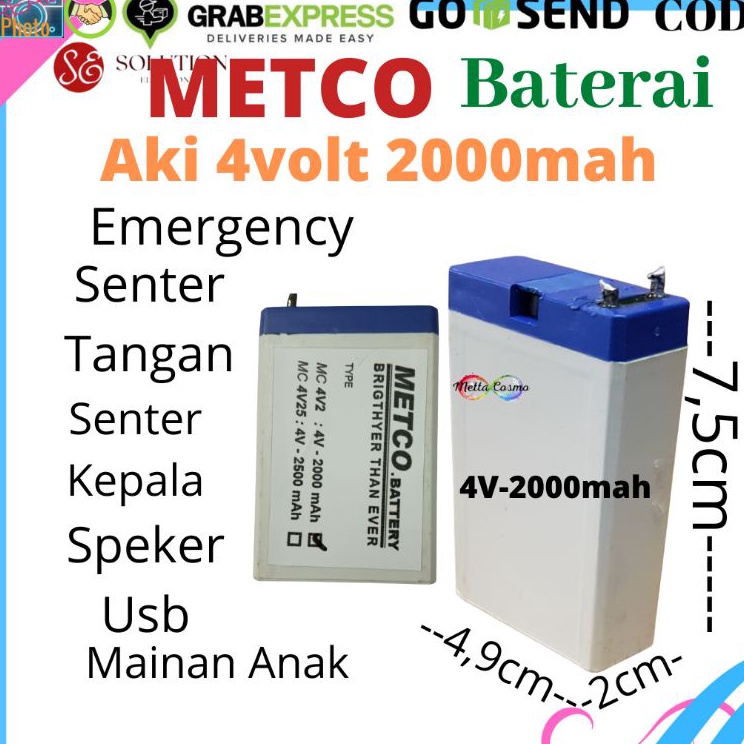 Baterai Aki kering 4 Volt 2000mah Aki kering Accu 4V 2000mah Emergency Senter
