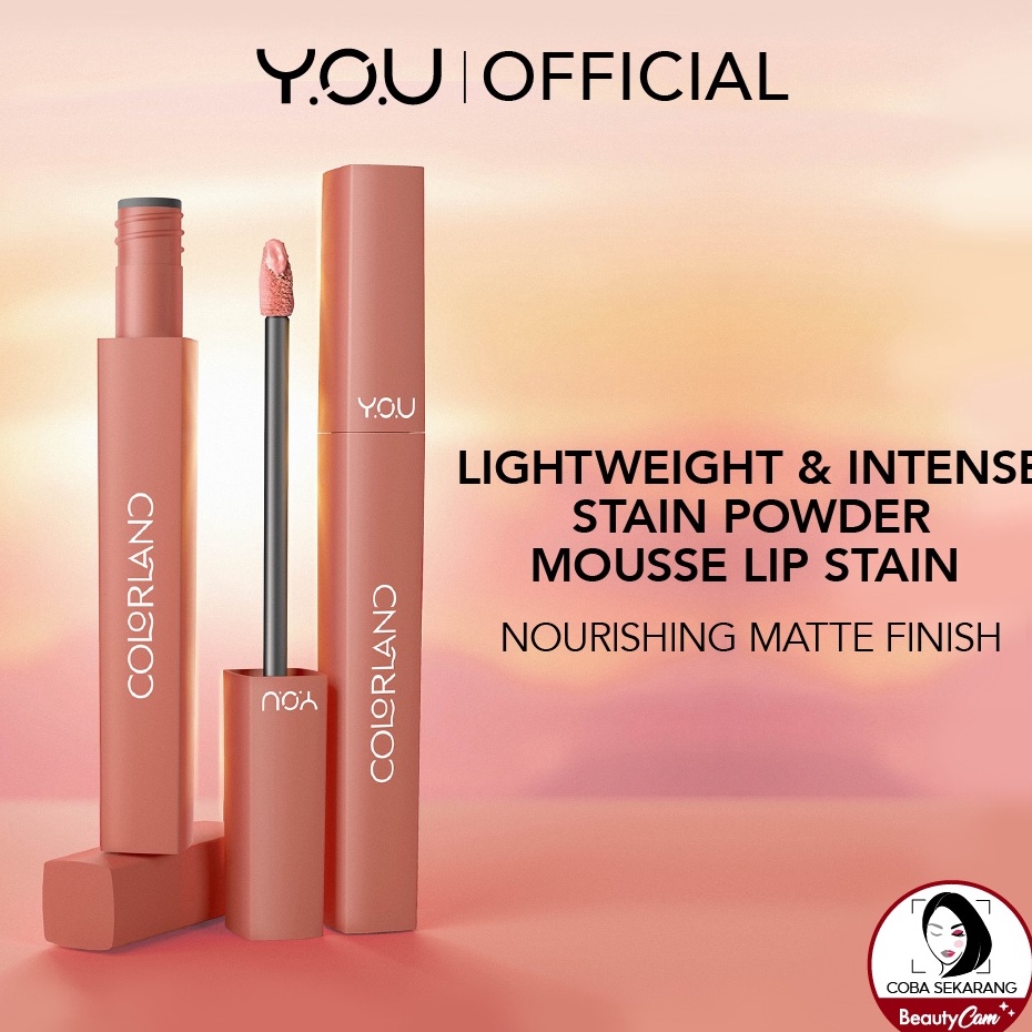 Produk YOU Colorland Powder Mousse Lip Stain | Lip Cream Tahan Lama | Matte Lipstick | Makeup Pigmen