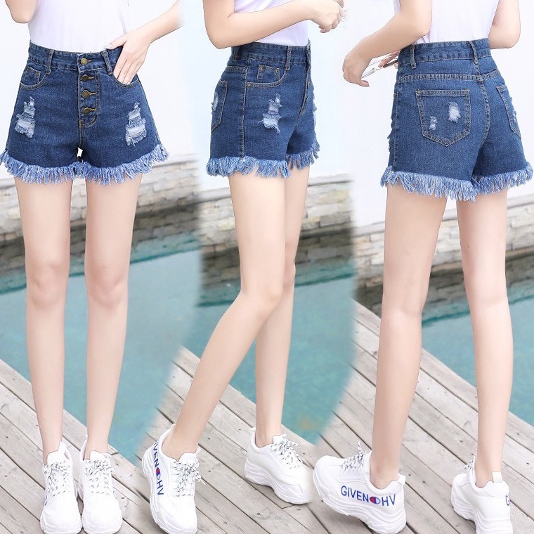 XQPX4132 8.8 MAGCUN- Short Pants High waist Hot Pants Celana Pendek Jeans Wanita Korea Style Motif B