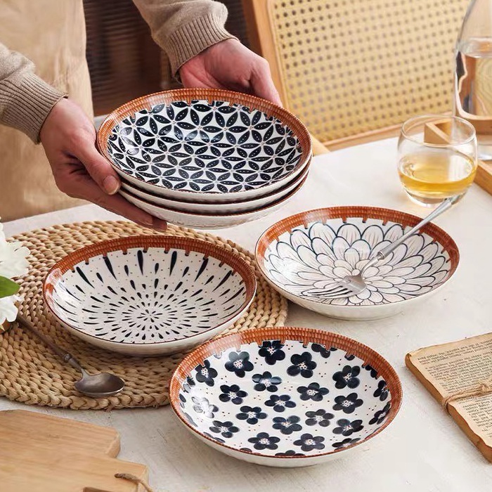 ￣BWM Piring Keramik Jepang 8 inci Japanese Style Piring Makan Keramik Jepang 8 inci Mangkok 8 Inci M