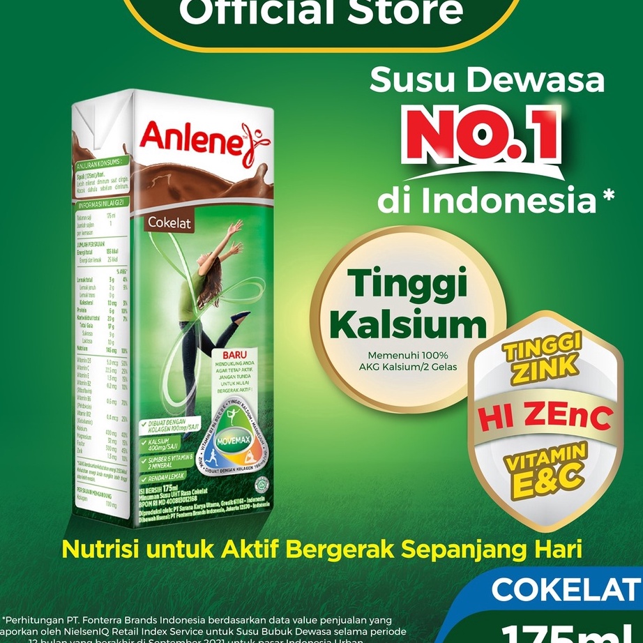 

➦✫✢ Anlene Susu UHT Cokelat 175ml - Nutrisi Tulang, Sendi, dan Otot Model Baru