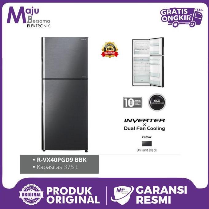 Kulkas Hitachi RVX40PGD9 BBK/BSL 2 Pintu 340L R-VX40PGD9 BBK/BSL - Abu