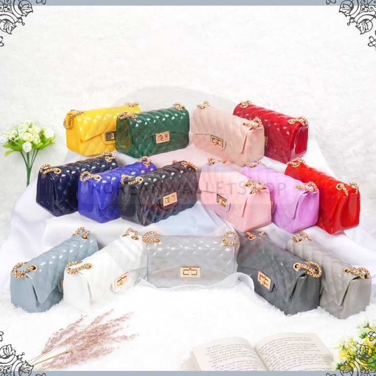 Terupdate Tas Wanita Jelly Glossy Import Rantai Emas Size 18 Cm | Rantai Gold