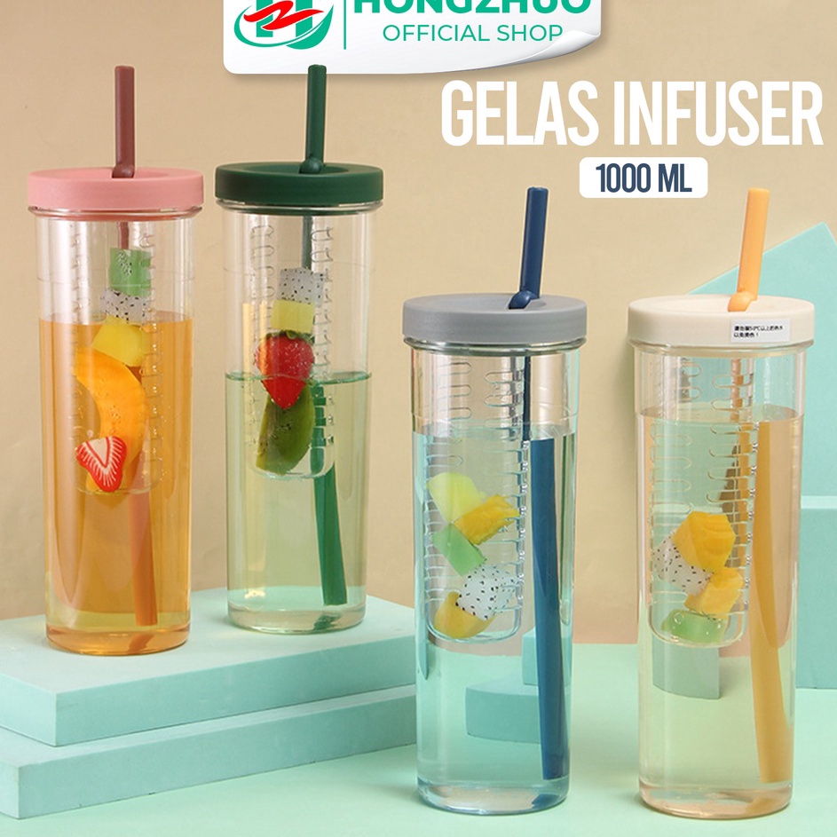 Best Seller Hongzhuo Botol Minum Transparan Infused Water Botol Minum Sedotan Lipat Botol Minum Buah