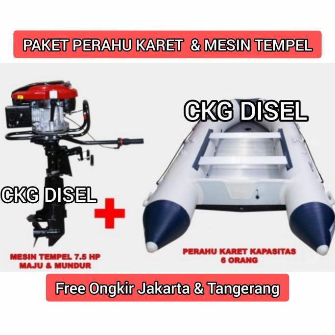 Paketan Mesin Tempel 7.5Hp & Perahu Karet 6 Orang 3 x 1.5 M Siap Pakai