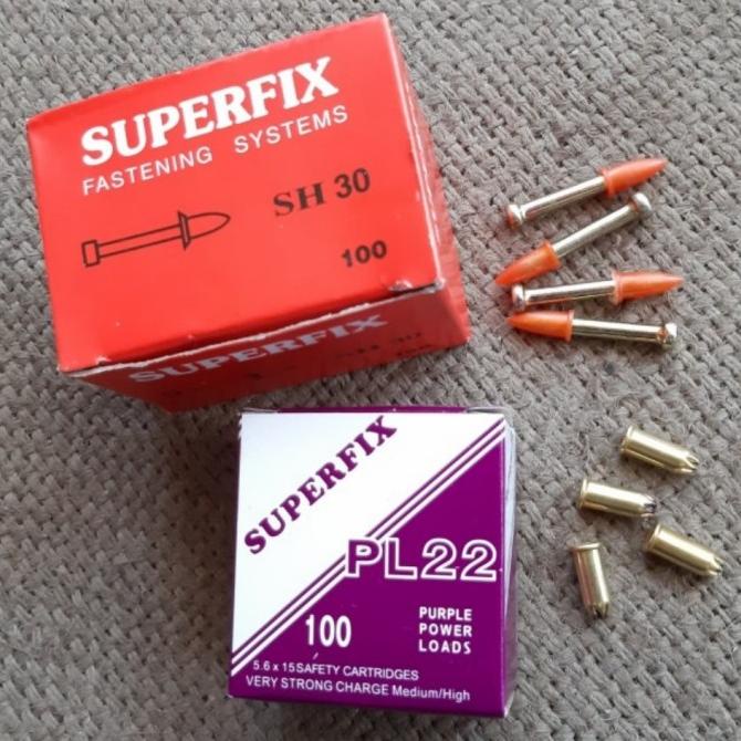 Paku Superfix dan mesiu ungu Mesin Gun Ramset SH30 panjang 30mm