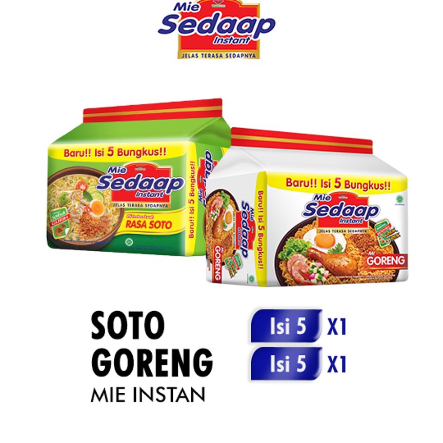 

Sale Mie Sedaap Soto 75 gr isi 5 + Mie Sedaap Goreng 90 gr isi 5 Ready Stock