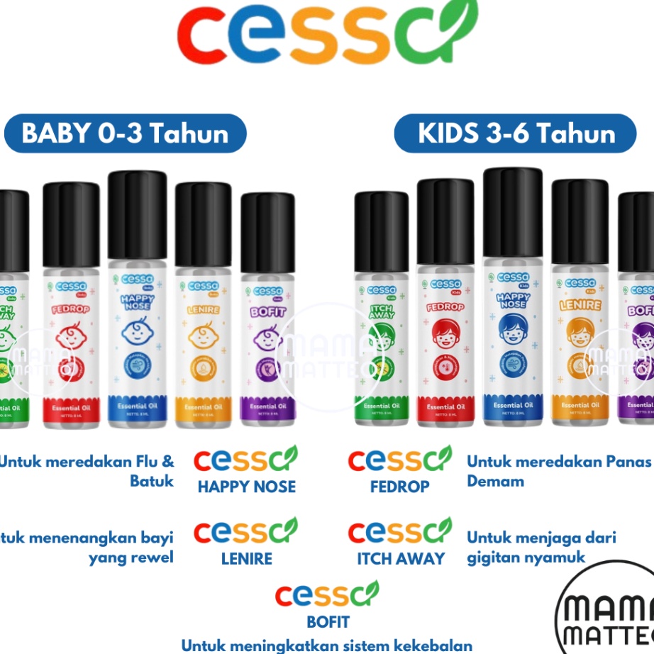 Big Sale CESSA Baby Kids Natural Essential Oil 8ml / Cessa Biru Cough N Flu Happy Nose / Batuk Pilek