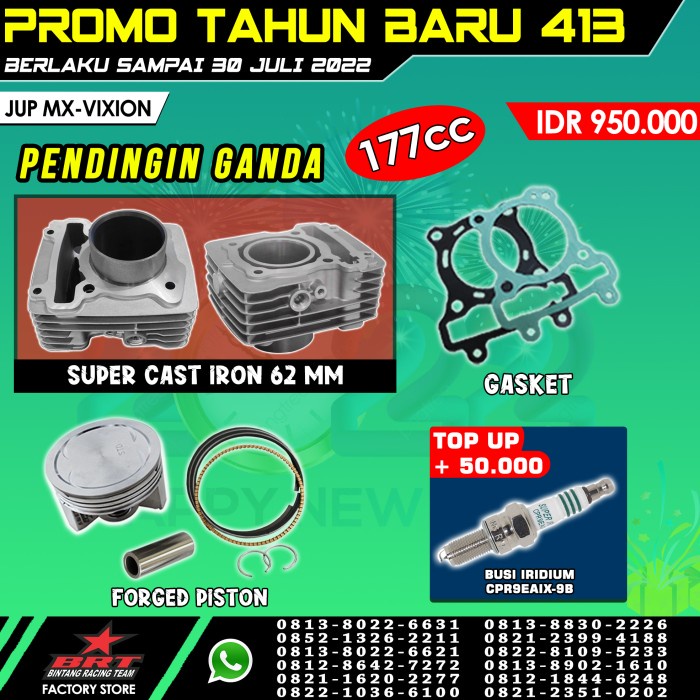 Terlaris Blok + Piston 62.00Mm Double Cooler Jupiter Mx/Vixion Brt