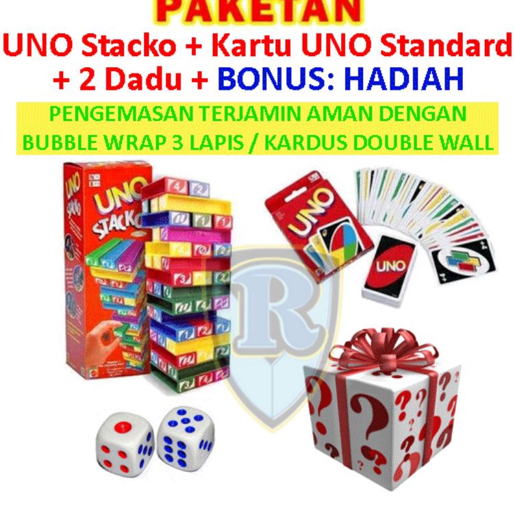 ｀ Paket Uno Stacko + Kartu Uno Card + 2 Dice / Dadu + Bonus Hadiah e Special Edition ♚.