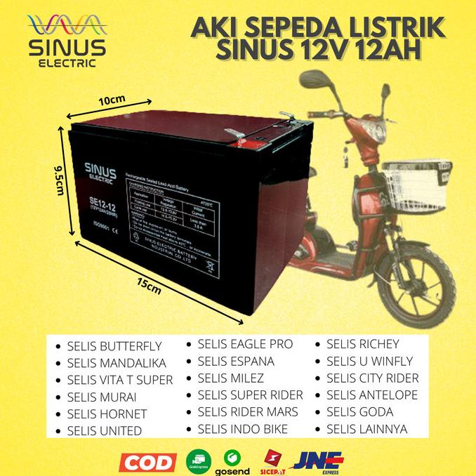 Aki Sepeda Listrik VITA-T 12V 12Ah Aki VRLA SINUS 12v 12ah