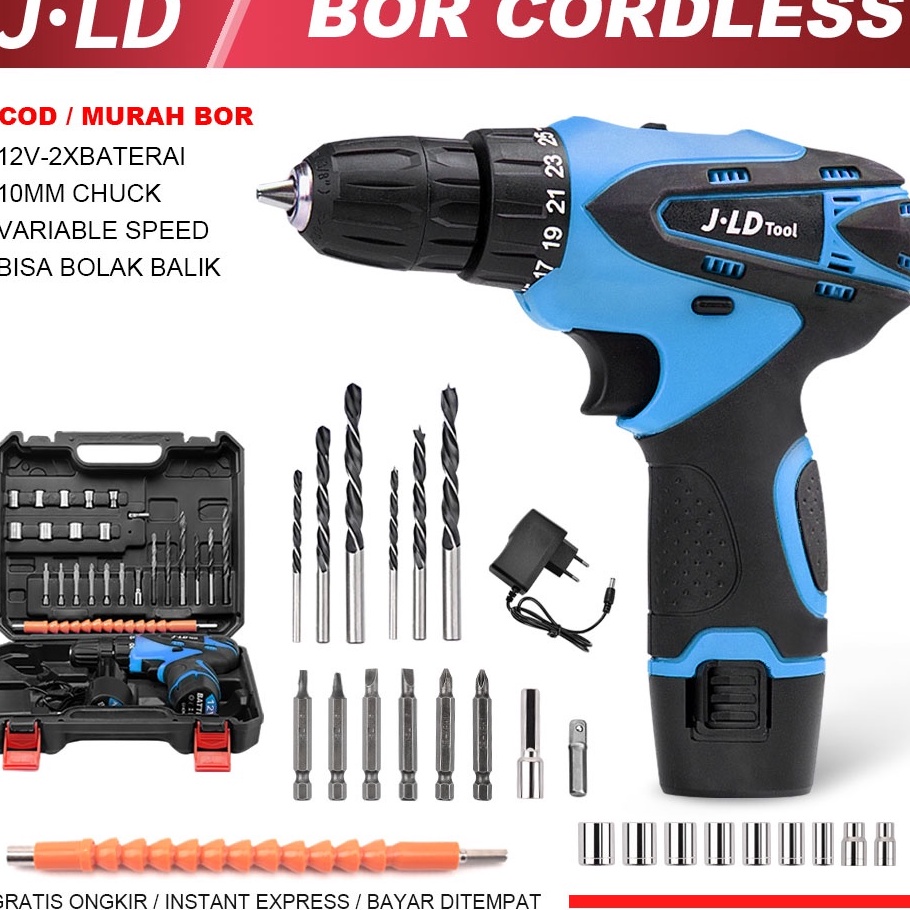 Best Product JLD 12V mesin bor baterai 10mm bor cas 2 baterai bor batre set bor cordless include mat