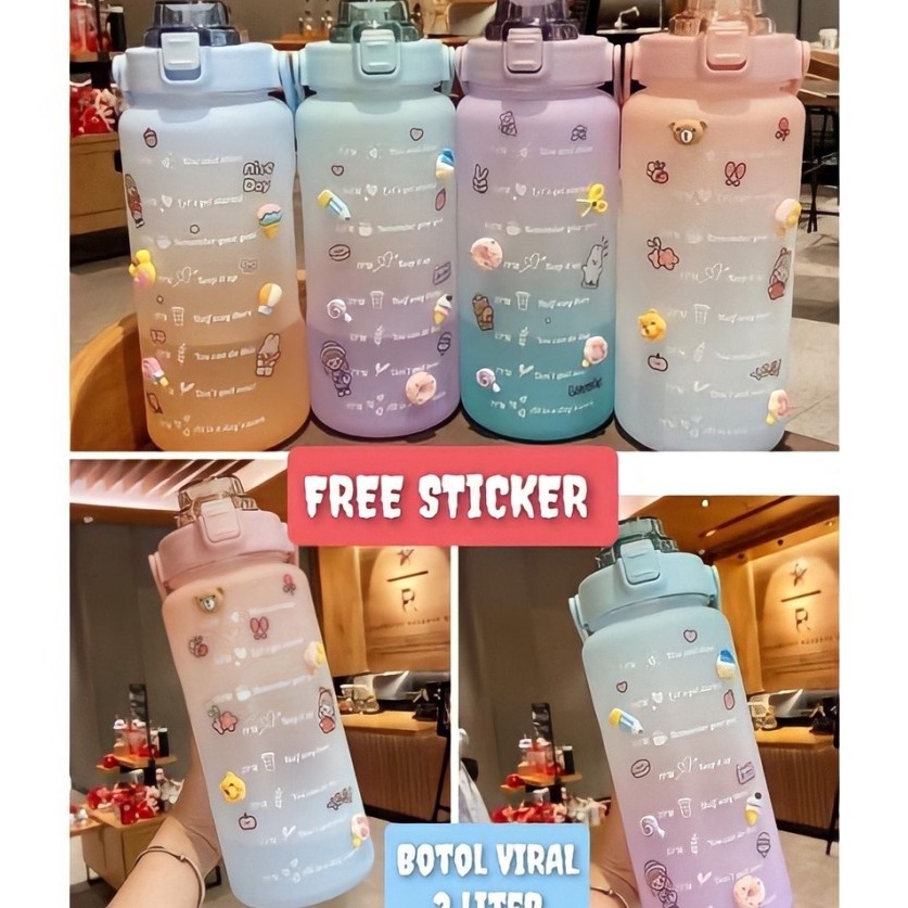 Laris BMu [ GRADASI ] BOTOL AIR MINUM VIRAL / BOTOL KEKINIAN RAINBOW 2 LTR FREE STICKER 2D DAN 3D / 