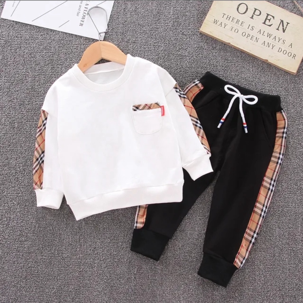 SETELAN SWEATER JOGER ANAK LAKI-LAKI DAN PEREMPUAN MOTIF KOTAK USIA 0-6 BULAN