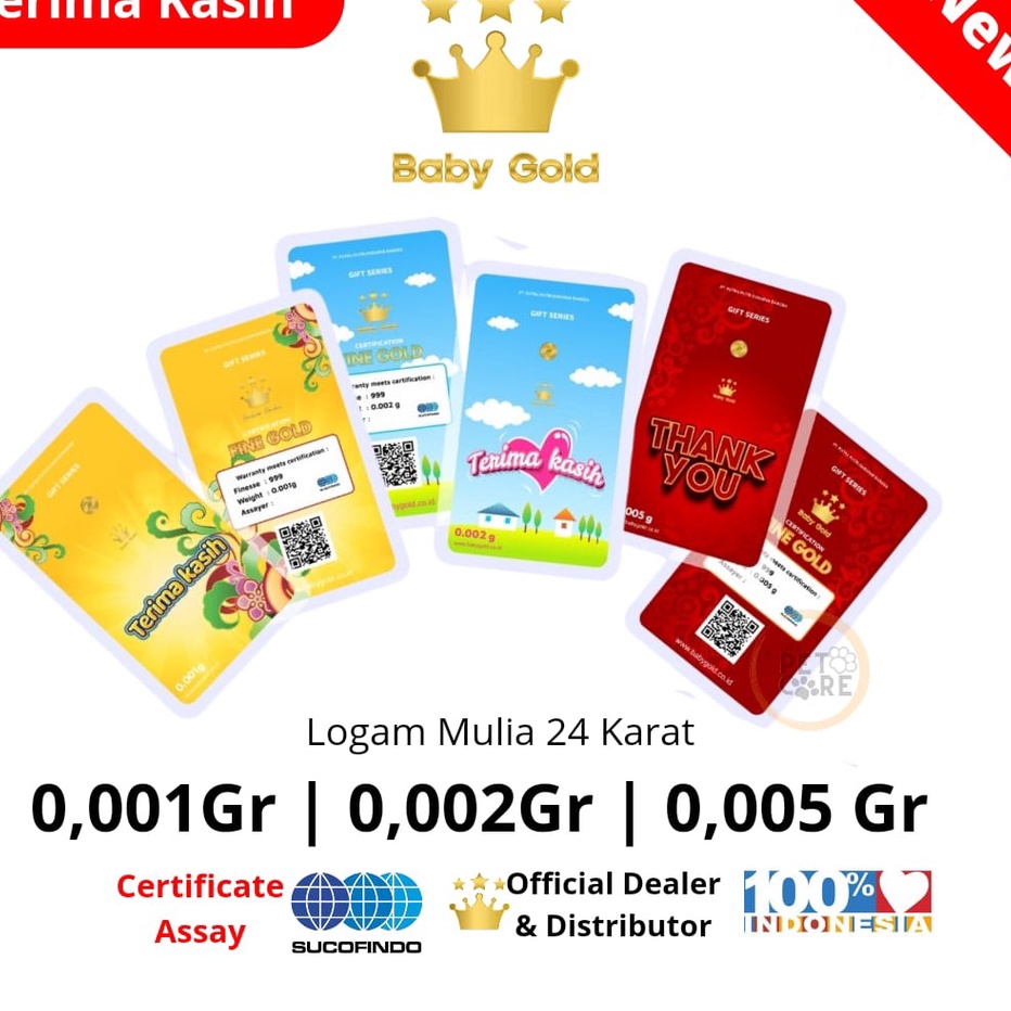 LLO469 Baby Gold edisi TERIMA KASIH 0.001g / 0.002g /0.005g Logam Mulia Emas Mini ===