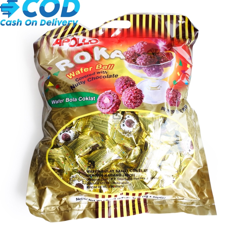 

Ready Roka Apollo Wafer Ball Coklat Isi 70 Pcs Original