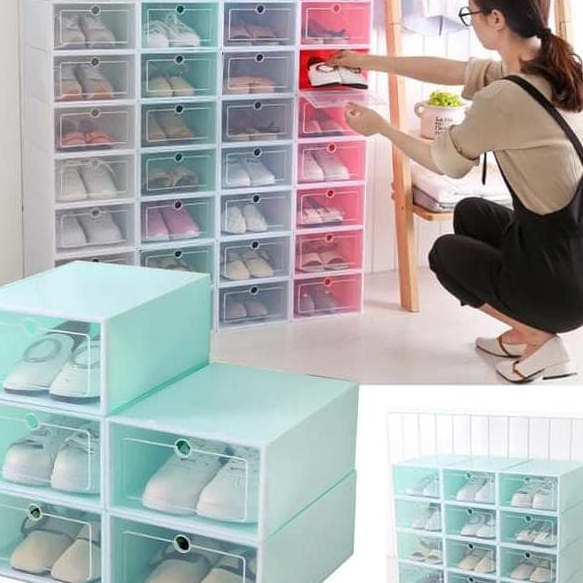 Promo Kotak Sepatu Transparan Tebal Serbaguna Shoes Box Tempat Penyimpanan Sandal